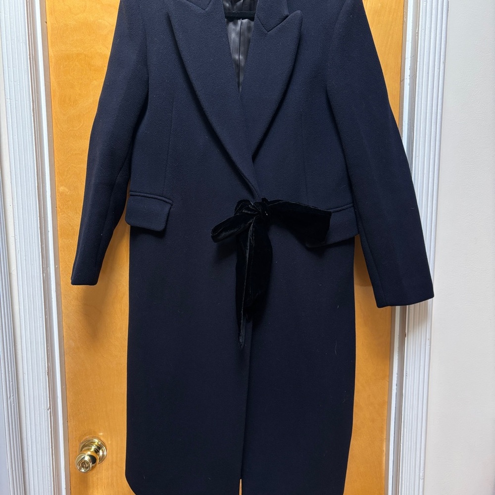 Sandro Navy Wool Coat with Belt